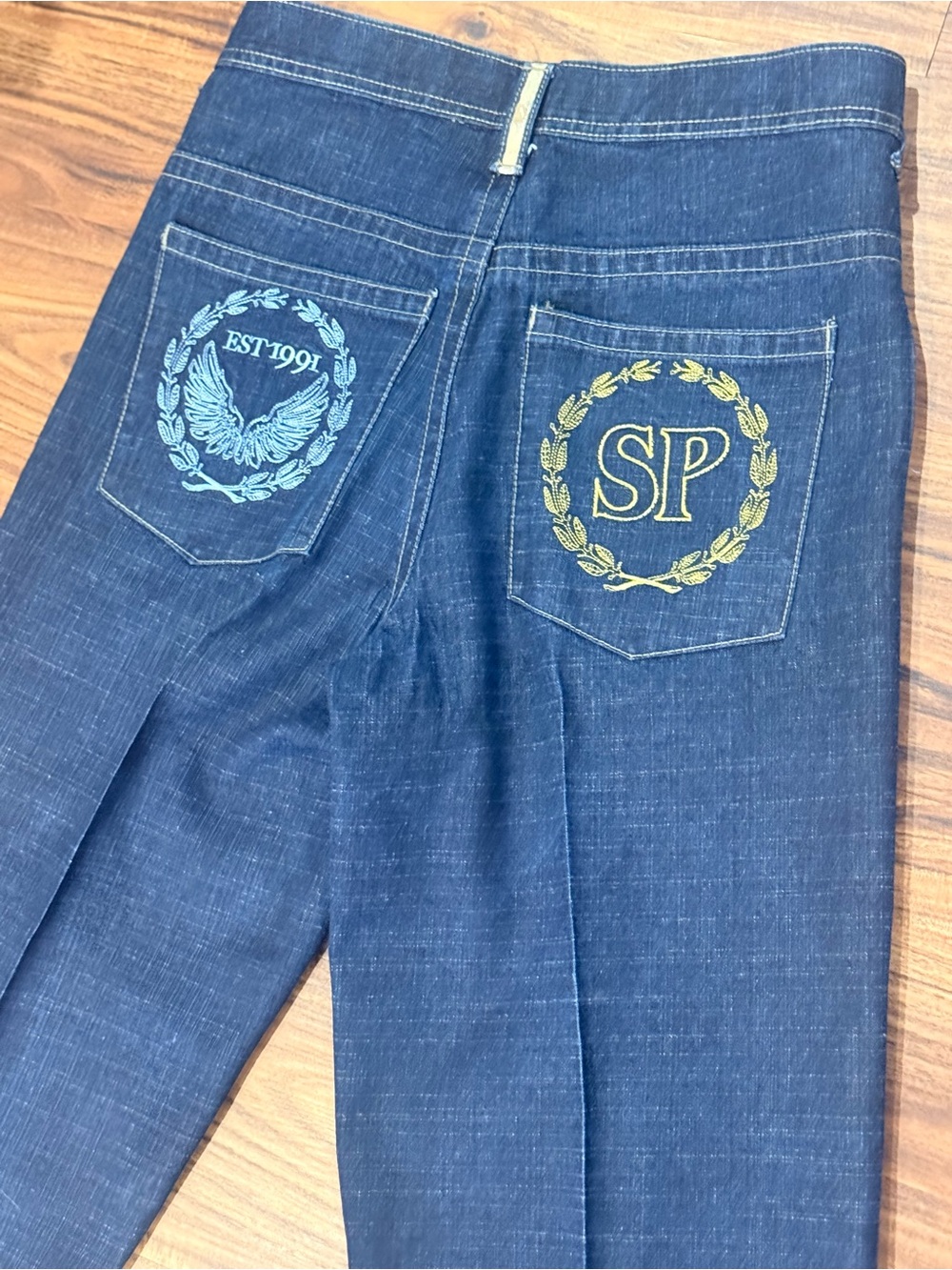 Vintage Y2K Southpole Dark Wash Wide Leg Embroidered Jeans Mens 32x28